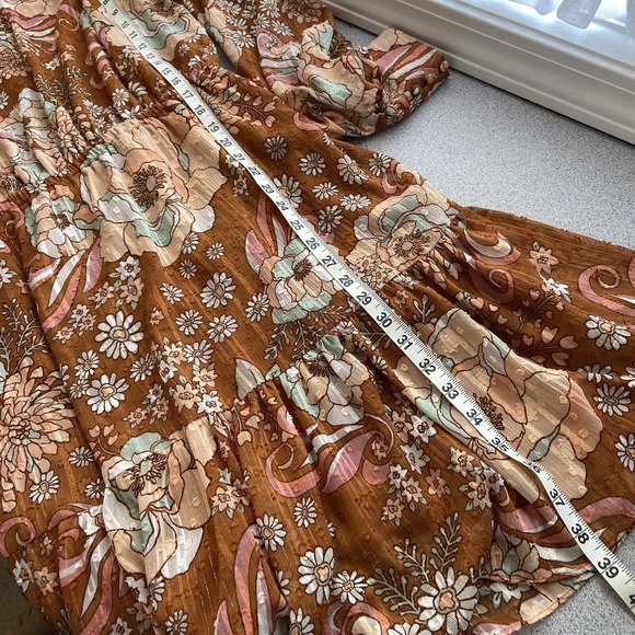 Ryegrass Large High Neck Long Sleeve Fit Flare Dress Mod Retro Rust Brown Floral - Picture 11 of 13